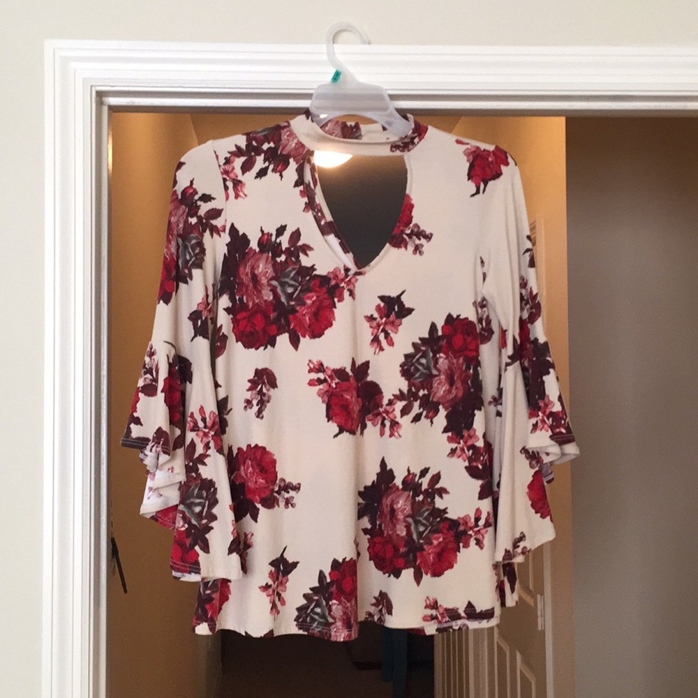 Flower print long sleeve blouse